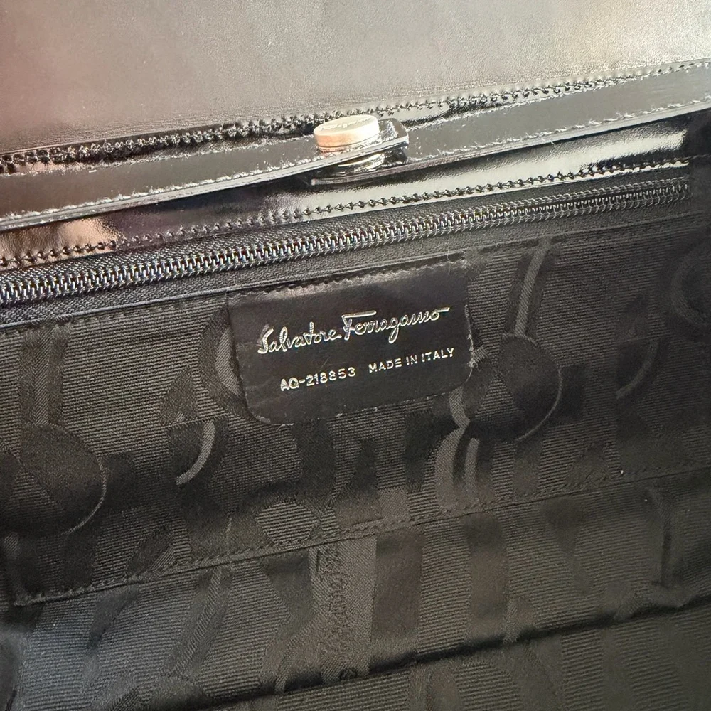 Salvatore Ferragamo Black Patent Leather Shoulder Bag - 90s Vintage